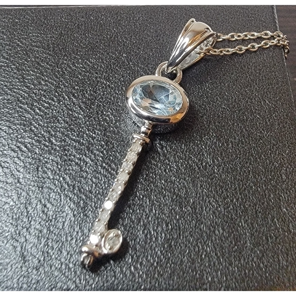 Sterling Silver Diamond & Swiss Topaz Necklace - Picture 1 of 10